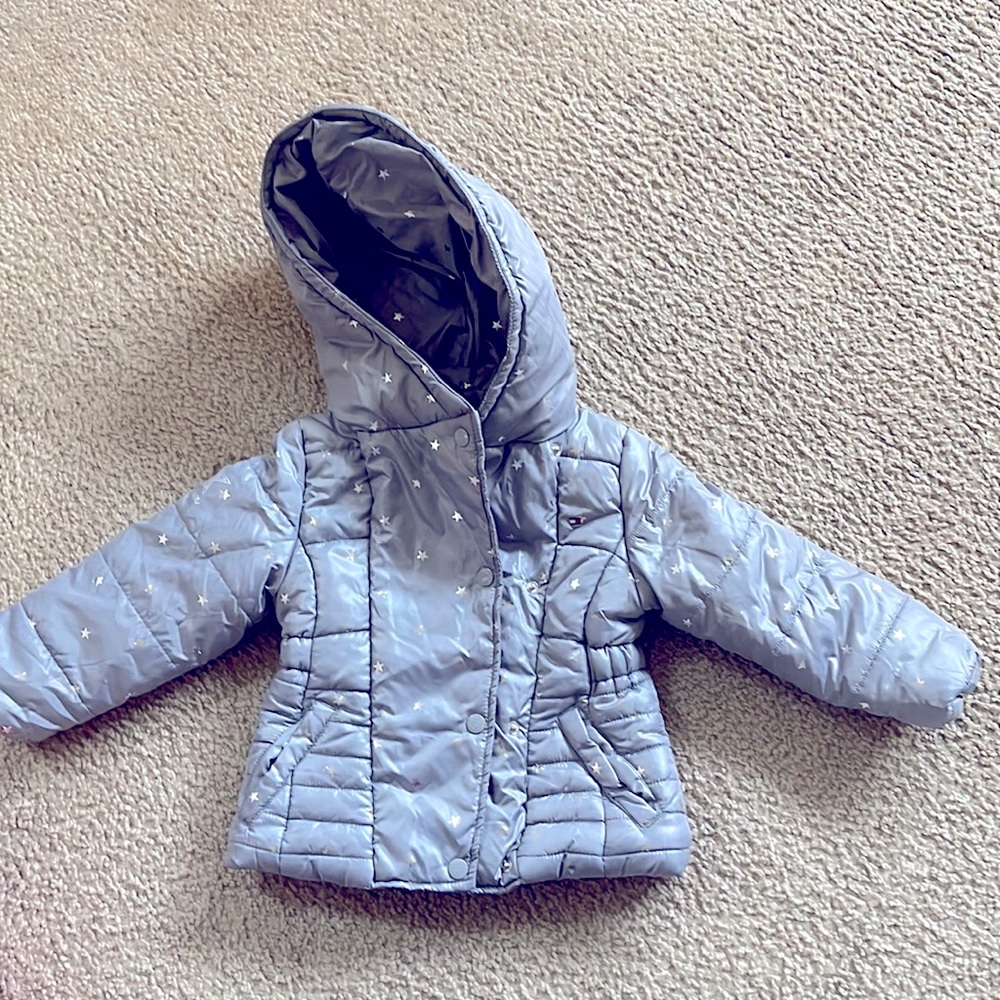 Tommy Hilfiger Girls Gray Winter Jacket with Silver Stars Size 3T